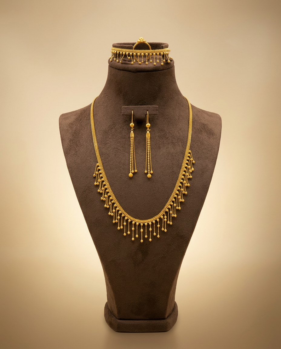 22 Karat Dubai Schmuckset: Collier, Choker und Ohrhänger mit Kugelfransen