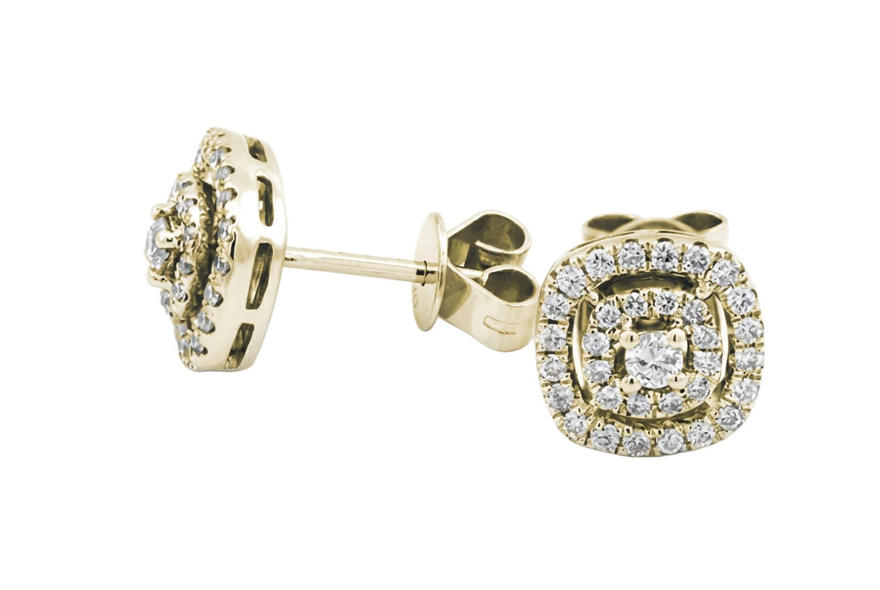 Cushion-Doppel-Halo-Ohrstecker in Gelbgold