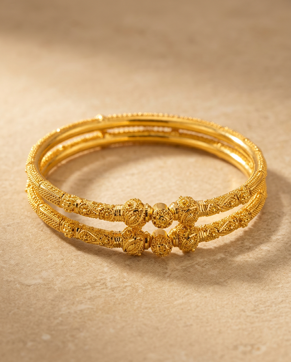 22 Karat Dubai Armreifen-Paar mit filigraner Beadwork-Verzierung