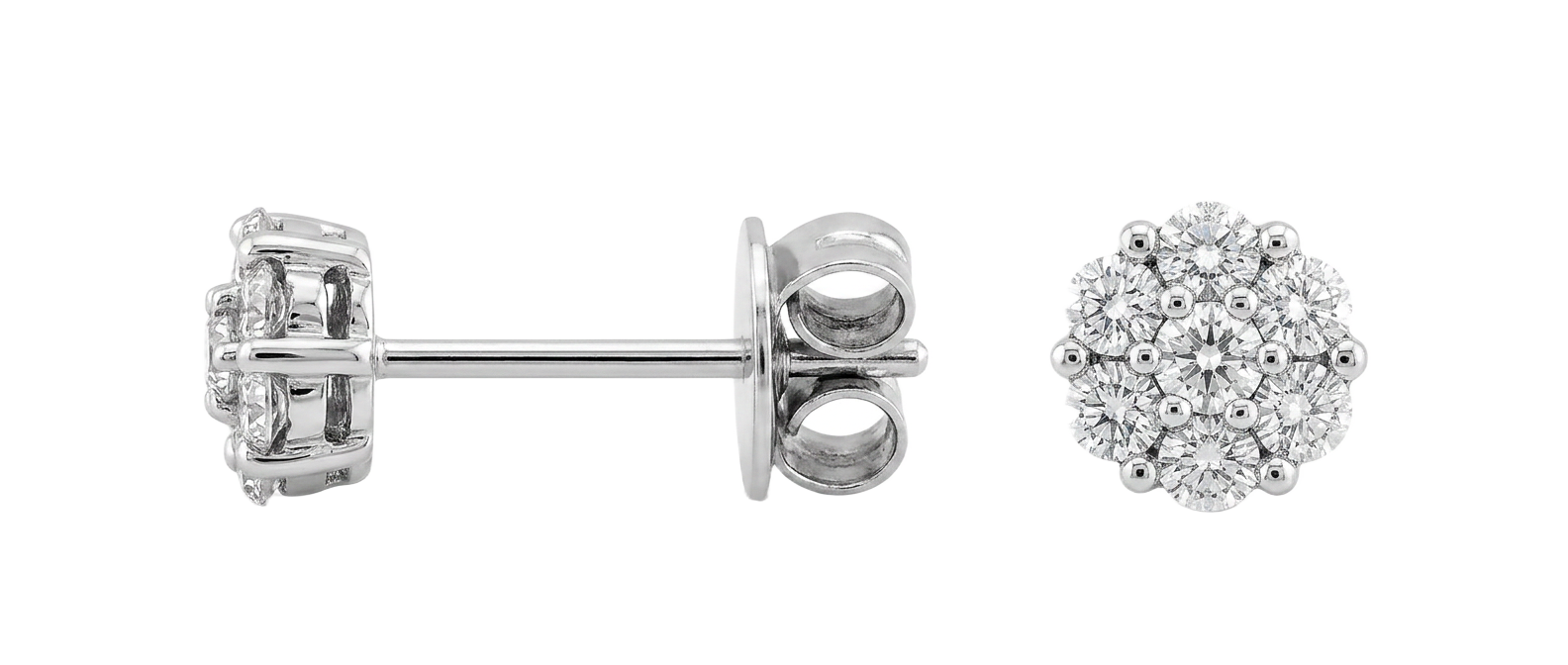 Cluster-Halo-Ohrstecker in Weißgold