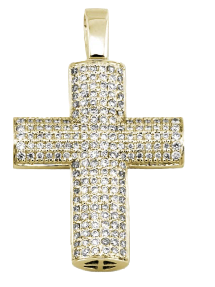 Kreuz Anhänger in Gelbgold, vollflächig mit Brillanten besetzt