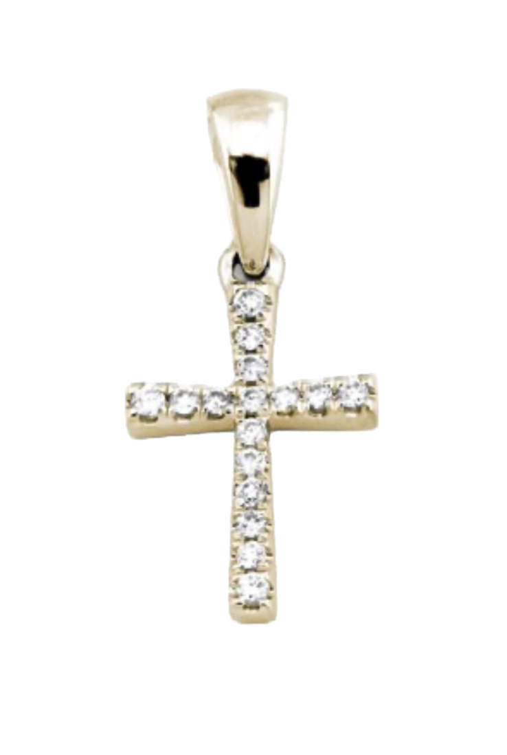 Filigranes Kreuz Anhänger in Gelbgold mit Brillanten