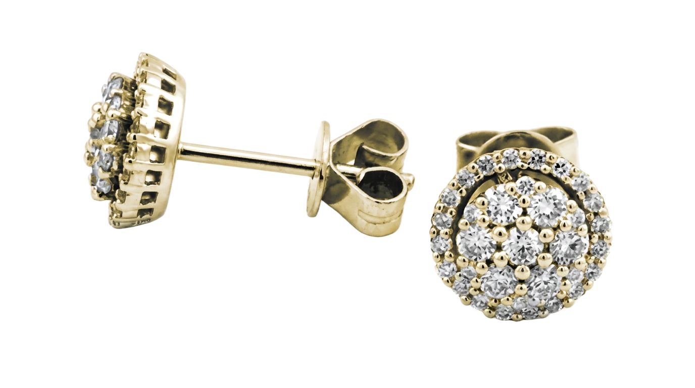 Doppel-Halo-Ohrstecker in Gelbgold