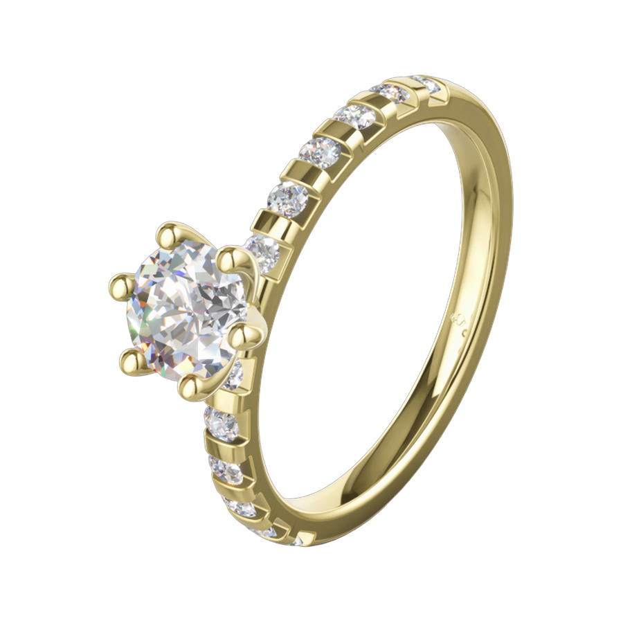 Solitärring in Gelbgold mit Brillant-Pavéschiene