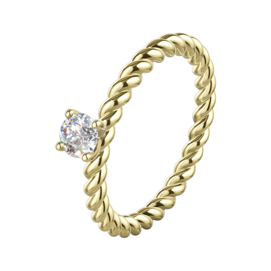 Solitärring in Gelbgold mit gedrehter Kordel-Schiene