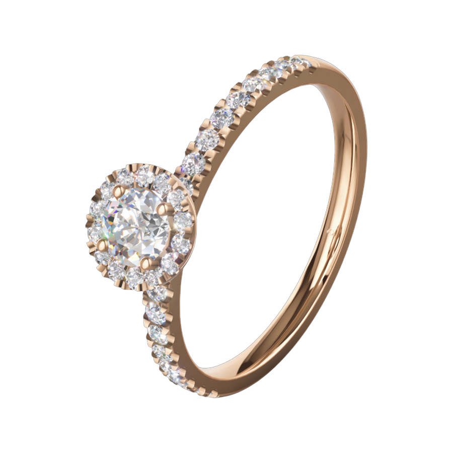 Halo-Solitärring in Roségold mit Diamantschiene