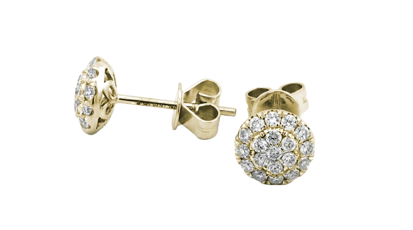 Cluster-Halo-Ohrstecker in Gelbgold