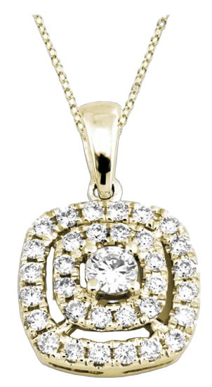 Collier mit Cushion-Halo-Anhänger in Gelbgold