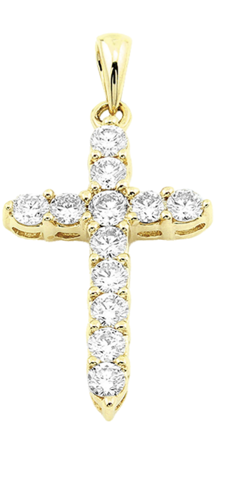 Kreuz Anhänger in Gelbgold mit Solitär-Brillanten