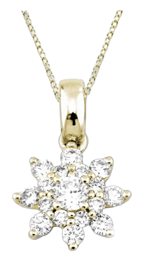 Collier mit Blüten-Diamantanhänger in Gelbgold